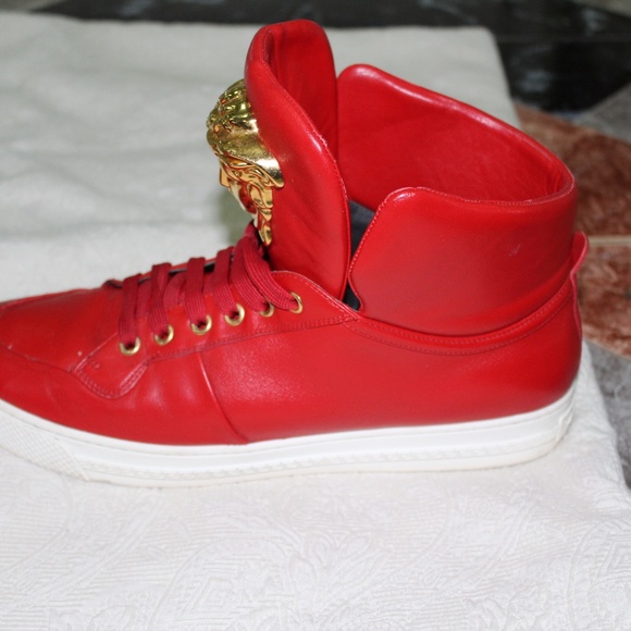 MENS VERSACE RED PALAZZO MEDUSA HIGH TOP SNEAKERS - Picture 3 of 11